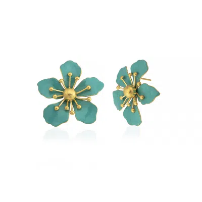 Milou Jewelry Women's Magnolia Flower Earrings - Turquoise Blue