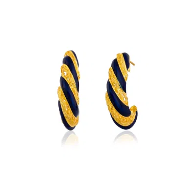 Milou Jewelry Women's Navy Blue & Gold Hoop Earrings