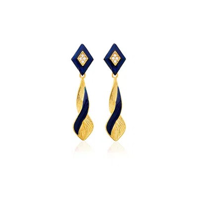 Milou Jewelry Women's Navy Blue & Gold Infinity Earrings With Zircon