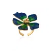 Milou Jewelry Women's Navy Blue & Green Wild Rose Flower Adjustable Ring In Blue