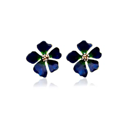 Milou Jewelry Women's Navy Blue & Green Wild Rose Flower Earrings In Multi