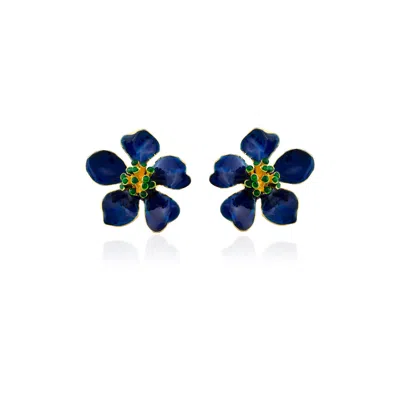 Milou Jewelry Women's Navy Blue Cherry Blossom Flower Earrings