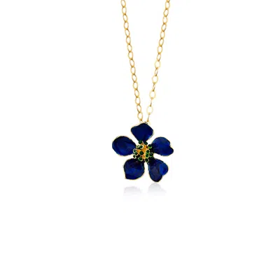 Milou Jewelry Women's Navy Blue Cherry Blossom Flower Necklace