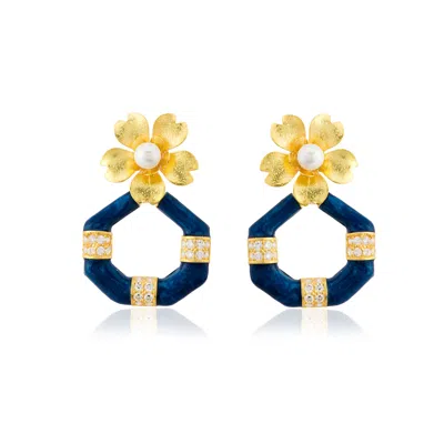 Milou Jewelry Women's Navy Blue Geometric Drop Flower Earrings