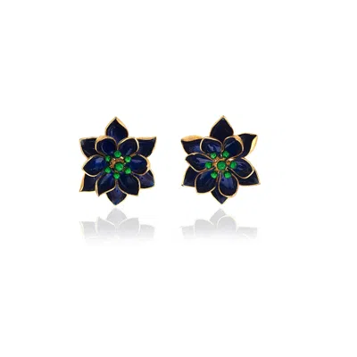 Milou Jewelry Women's Navy Blue Lotus Flower Earrings