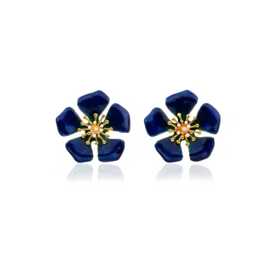 Milou Jewelry Women's Navy Blue Primrose Flower Earrings