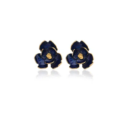 Milou Jewelry Women's Navy Blue Rose Flower Earrings