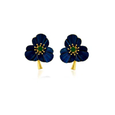Milou Jewelry Women's Navy Blue Three-leafed Clover Earrings