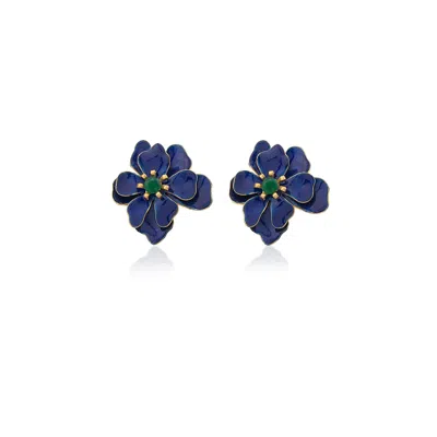 Milou Jewelry Women's Navy Blue Violetta Flower Earrings