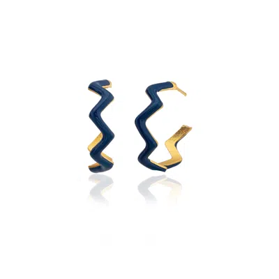 Milou Jewelry Women's Navy Blue Zig Zag Hoop Earrings