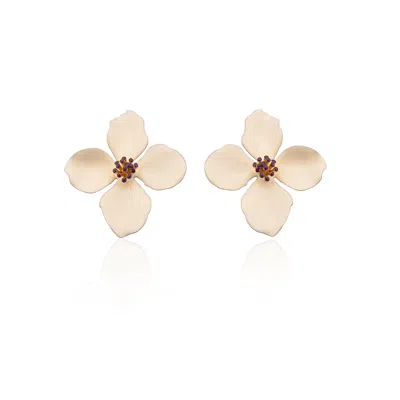 Milou Jewelry Women's Neutrals Cream Clover Flower Earrings In White