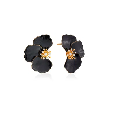 Milou Jewelry Women's Poppy Flower Earrings - Black