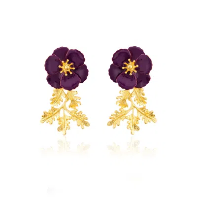 Milou Jewelry Women's Purple Leafy Blossom Flower Earrings