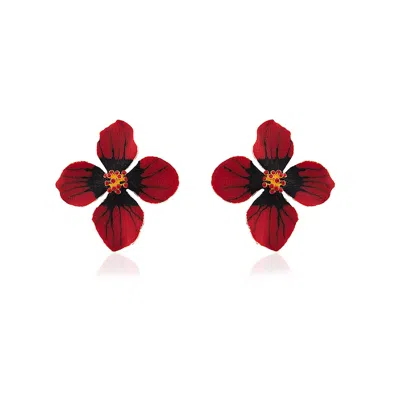 Milou Jewelry Women's Red & Black Clover Flower Earrings
