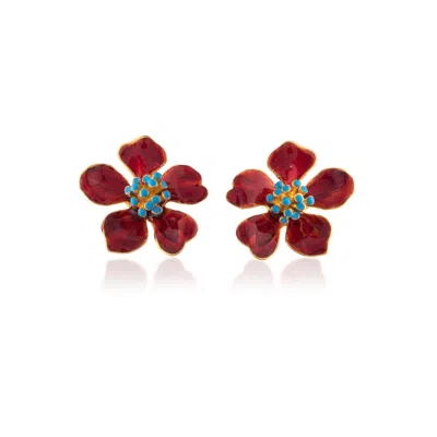 Milou Jewelry Women's Red Cherry Blossom Flower Earrings