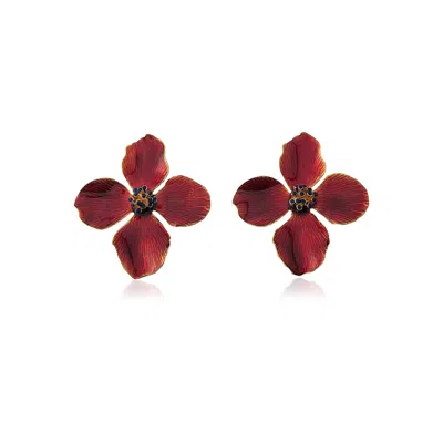 Milou Jewelry Women's Red Clover Flower Earrings