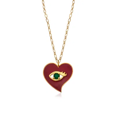 Milou Jewelry Women's Red Heart Pendant Necklace With Evil Eye