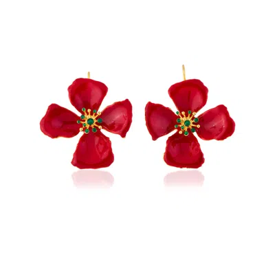 Milou Jewelry Women's Red Hibiscus Flower Earrings