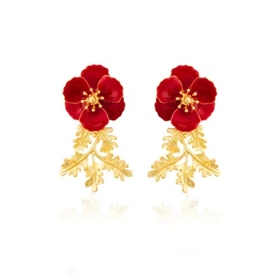Milou Jewelry Women's Red Leafy Blossom Flower Earrings