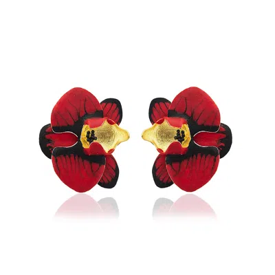 Milou Jewelry Women's Red Orchid Flower Earrings