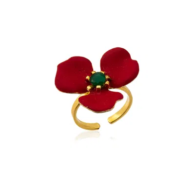 Milou Jewelry Women's Red Petal Flower Adjustable Ring
