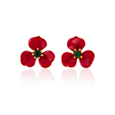 Milou Jewelry Women's Red Petal Flower Earrings