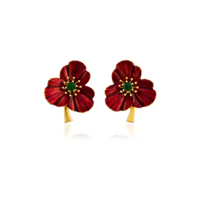 Milou Jewelry Women's Red Three-leafed Clover Earrings