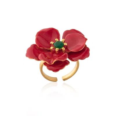 Milou Jewelry Women's Red Viola Flower Adjustable Ring