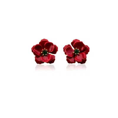 Milou Jewelry Women's Red Viola Flower Earrings In Burgundy