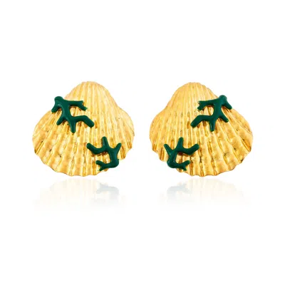 Milou Jewelry Women's Seashell Earrings With Dark Green Coral