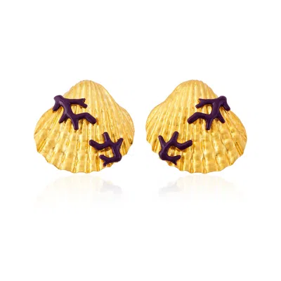 Milou Jewelry Women's Seashell Earrings With Purple Coral
