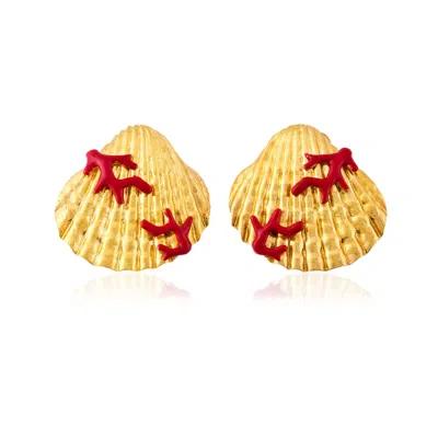 Milou Jewelry Women's Seashell Earrings With Red Coral