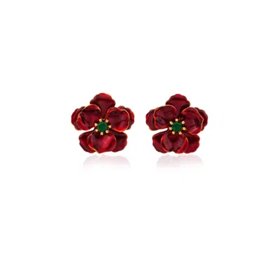 Milou Jewelry Women's Sheer Red Viola Flower Earrings