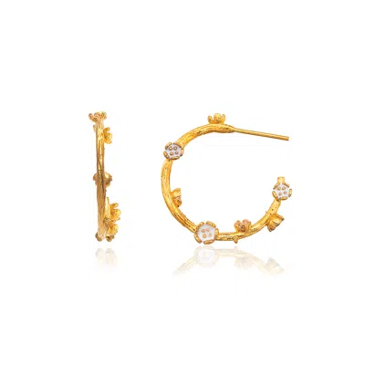 Milou Jewelry Women's Small White Flower Hoop Earrings