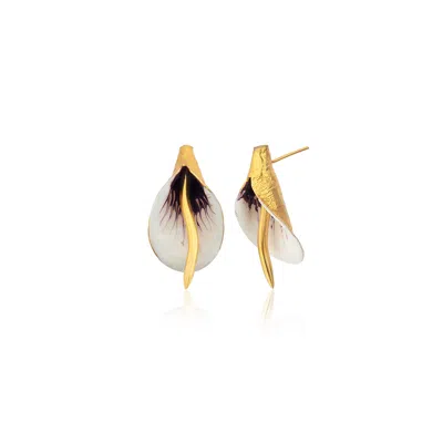 Milou Jewelry Women's White Calla Lily Flower Earrings In Gold