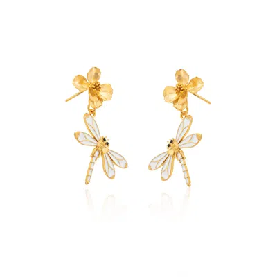 Milou Jewelry Women's White Dragonfly Drop Earrings