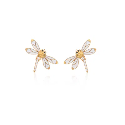 Milou Jewelry Women's White Dragonfly Earrings