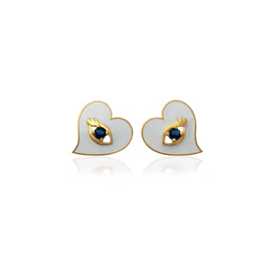 Milou Jewelry Women's White Heart Earrings With Evil Eye