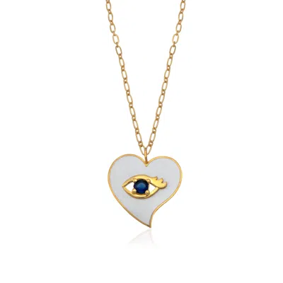 Milou Jewelry Women's White Heart Pendant Necklace With Evil Eye