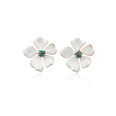 Milou Jewelry Women's White Wild Rose Flower Earrings