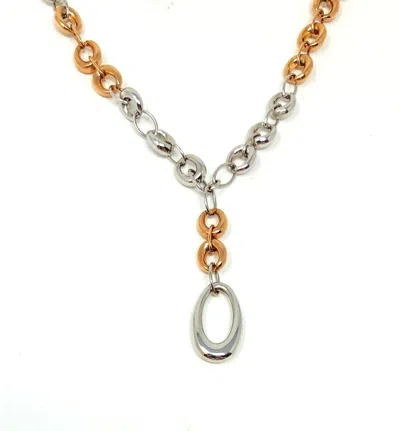 Pre-owned Milros - Milan Italy Women's 14kt Gold Pendant Necklace Two-tone 18'', 7mm Links 20 Grams - In Yellow White Pink