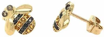 Pre-owned Milton Mark  Womens Diamond Bee Stud Earrings - Yellow Gold/black
