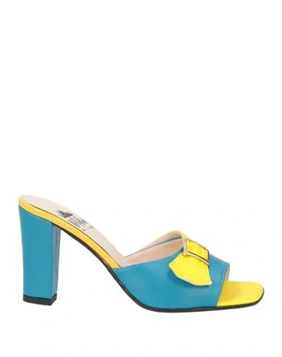Milù Milano Woman Sandals Turquoise Size 8 Leather In Blue