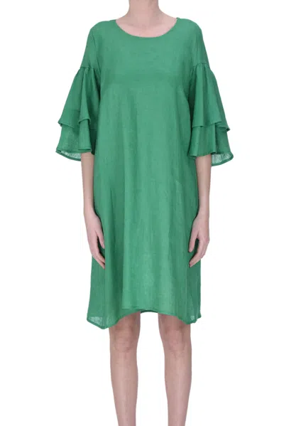 Milva Mi Linen Wide Dress In Green
