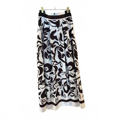 Milva Mi Women's Printed Pull-on Midi Skirt In White/ Chocolate In Black