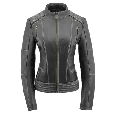 Pre-owned Milwaukee  Leather Milwaukee Leather Women Distressed Leather Jacket With Lace Mll2526 In Gray