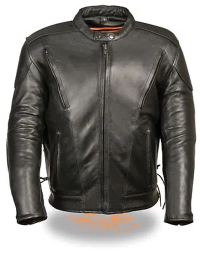 Pre-owned Milwaukee Leather King Men's Tall Black Leather Vented Scooter Jacket W Side Laces & 2 Interior Pockets
