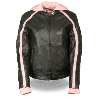Pre-owned Milwaukee  Leather Milwaukee Leather Ladies Striped Jacket W/ Zip-out Hoodie Pink Color Sh1951