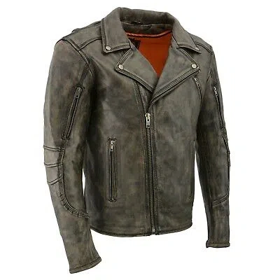 Pre-owned Milwaukee  Leather Men's Distressed Brown Leather Beltless Biker Jacket W/ Triple Stitch Details