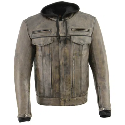 Pre-owned Milwaukee  Leather Milwaukee Leather Men's Distressed Brown Leather ‘utility Pocket' Vented Jacket